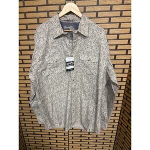 Wrangler Tan And White Paisley Pearl‎ Snap Button Down Size XL Tall